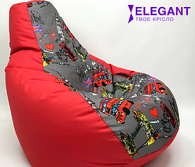 Крісло - мішок Пуф - крісло Груша Оксфорд червоний з Принт XL 130*90