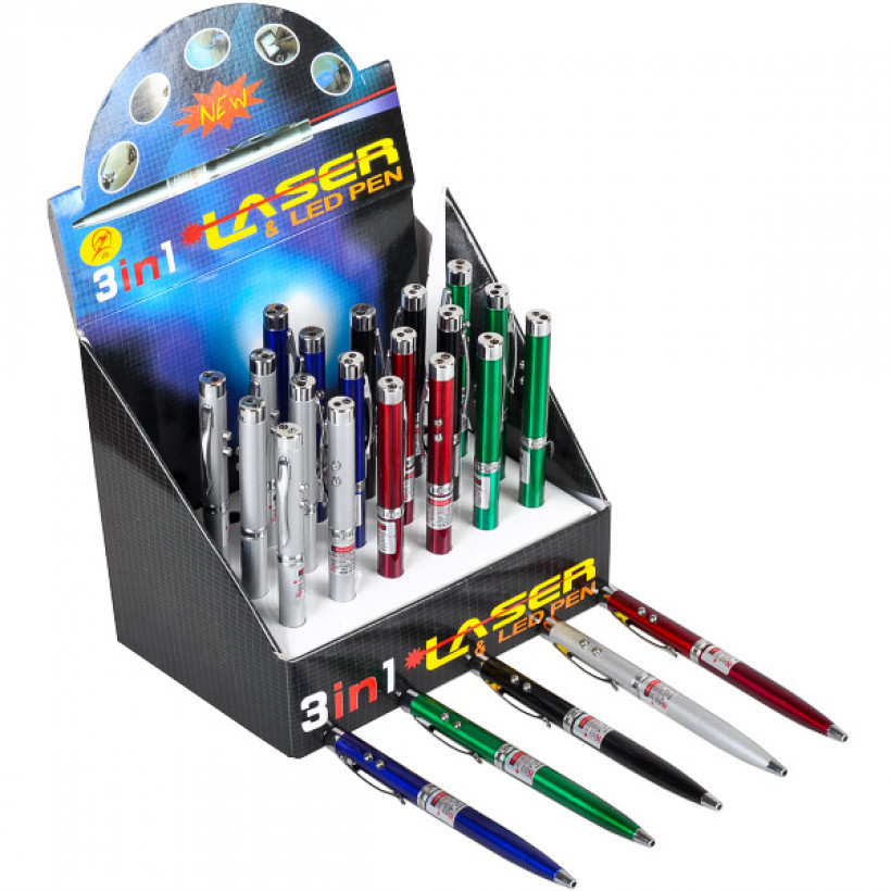 Ручка 3в1 лазер+ліхтарик+ручка чорна паста арт. 12-15, фото 1