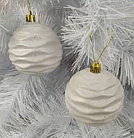 Набор новогодних игрушек, шары на елку в упаковке 6 шт., пластик, белый с золотыми капельками