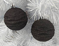Набор новогодних игрушек, шары на елку в упаковке 6 шт., пластик, черными блестками