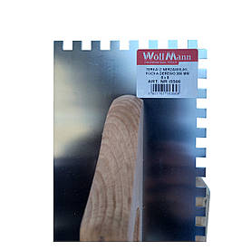 Терка дерев'яна ручка 380*130 з зубом 8*8 нержавіюча сталь Woffmann Польща