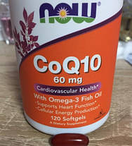 Коензим Q10 Омега 3 NOW CoQ10 60 mg with Omega-3 120 капс гел, фото 2