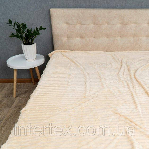 Покривало велюрове смуга (світло-бежеве) 200х220 см, фото 1