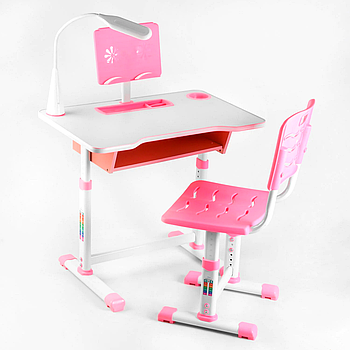Парта зі стільчиком C 44557 (лампа USB, регульована висота) Рожевий