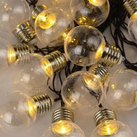 Гірлянда Вулична Лампочки 50 мм LED 20 Теплий білий, 700 см, чорний дріт (13651-07)