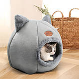 Затишний будиночок для кота RESTEQ сірого кольору. Місце сну для кота. Котячий будиночок з вушками. Лежак для котів, фото 5
