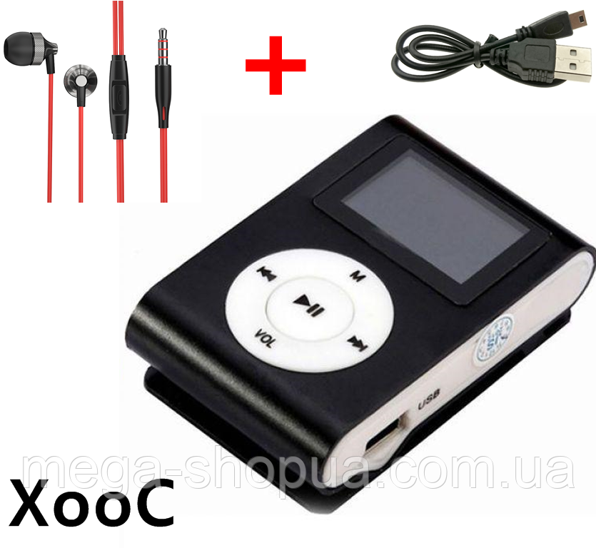 Міні MP3 плеєр алюмінієвий кліпса + вакуумні навушники + USB перехідник. Мп3 плеєр для спорту, бігу WR1B