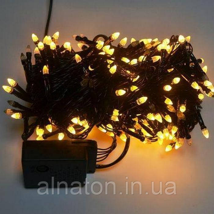 Гірлянда конус LED200 тепле біле світло, чорний дріт