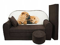 Детский бескаркасный игровой диван 100x170см + пуф +дополнительный матрас + подушка, Собаки
