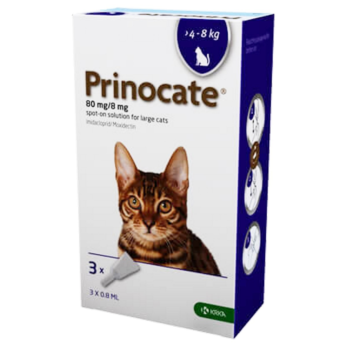 Принокат Prinocate Large Cat краплі від бліх та кліщів для кішок вагою від 4 до 8 кг і хорьків, 3 піпетки по 0,8мл