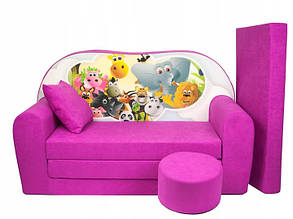 Дитячий безкаркасний ігровий диван 100x170 см + пуф + додатковий матрац + подушка, Зоопарк