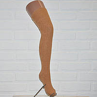 Заколенки бежевые, высокие женские шерстяные гольфы, гетры с носком. 55 см
