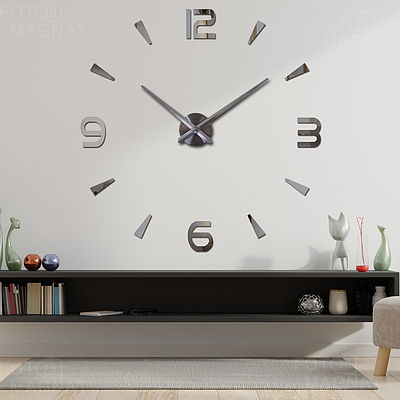 60-130 см, Годинник настінний 3d diy clock, кімнатний 3д годинник, стильні настінні годинники Арабські/смуги 2018 Silver