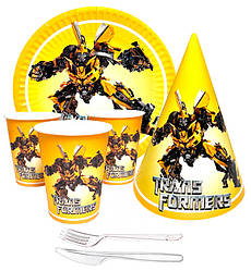 Набір паперового посуду "Бамблбі" (10 тарілок, 10 виделок, 10 ножів, 10 стаканчиків, 10 ковпаків)