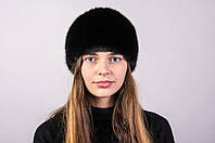 Женская стильная трикотажная меховая шапка с полоской из натурального меха норки "Боярка"