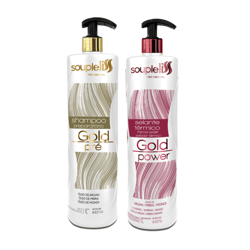 Набір Soupleliss Gold Power (шампунь глибокого очищення + кератиновий герметик) 2х1000 мл