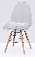 Стілець Nik Q Carbon димчастий акрил, дерев'яні букові ніжки, Eames DSW Chair transparent