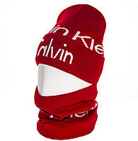 Зимний мужской набор комплект шапка бафф хомут Кельвин Кляйн Calvin Klein осень зима Красный