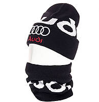 Мужской набор комплект Ауди Audi шапка бафф шарф осень зима разные цвета