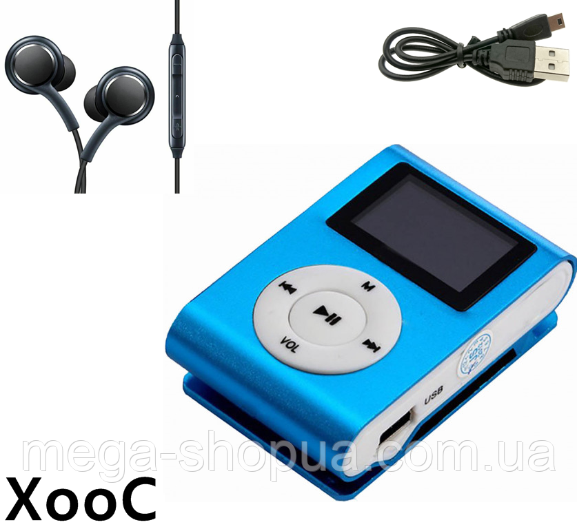 Міні MP3 плеєр алюмінієвий кліпса + вакуумні навушники + USB перехідник. Мп3 плеєр для спорту, бігу WJ3Z