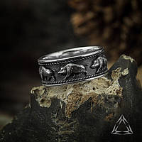 Чоловіча срібна каблучка ручної роботи "Кабани" Ексклюзивний перстень зі срібла в подарунок для чоловіків
