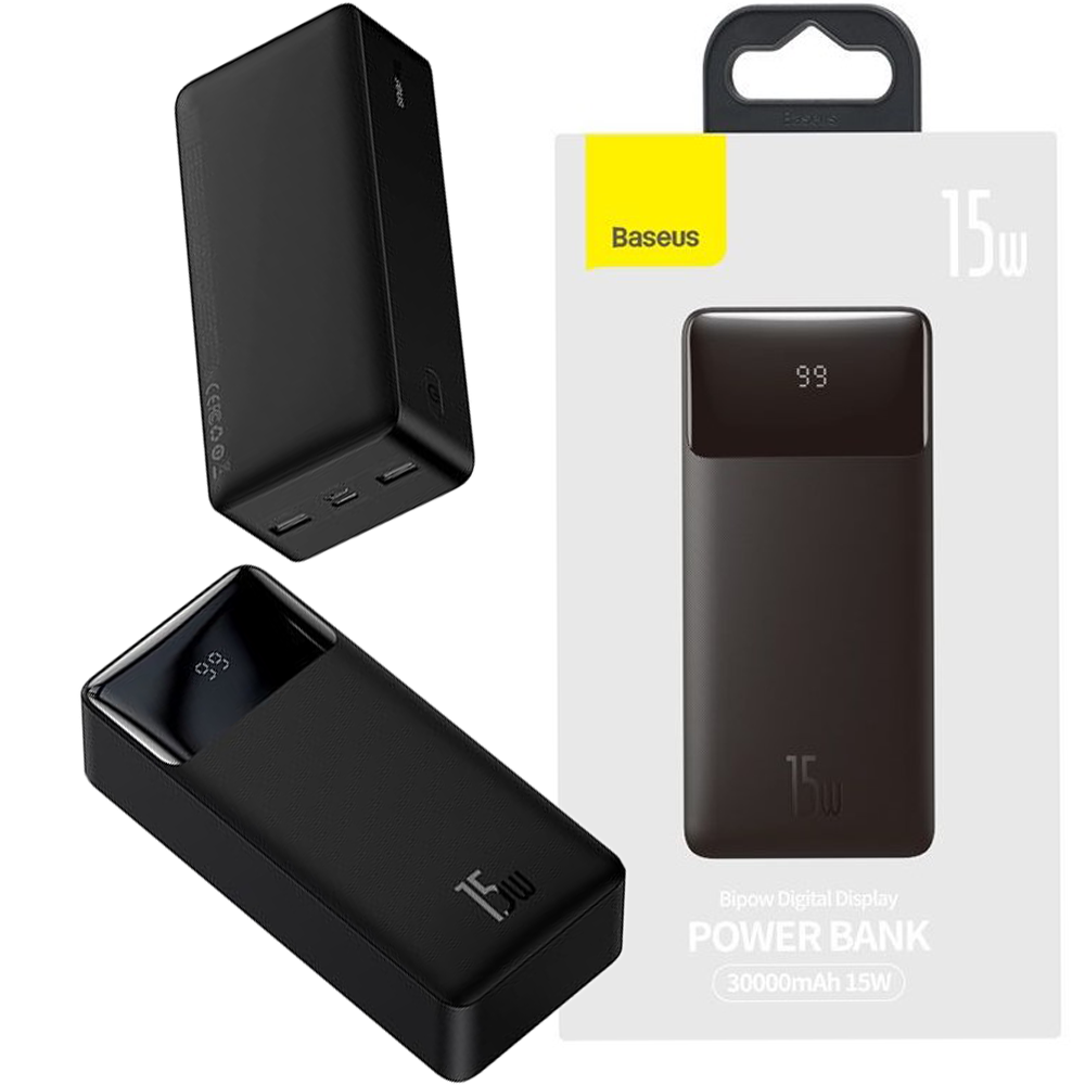 mAh Baseus Bipow Digital Display 2USB+Type-C 15W Black Универсальная батарея Li-Pol От USB micro Type-C