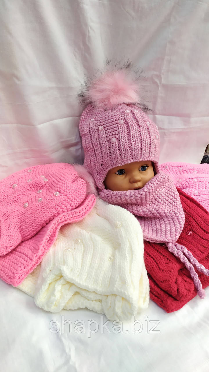 Шапка дитяча в'язана на флісі з хомутом, фото 1