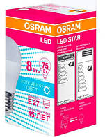 Лампа светодиодная шарик OSRAM LED STAR E27 8W-75W 4000K 220V P45 (4058075210899)