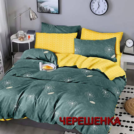 Тканина для постільної білизни Бязь "Gold" Lux GL1767 (A+B) - (50м+50м) кульбаби на зеленому, жовтий низ, фото 1