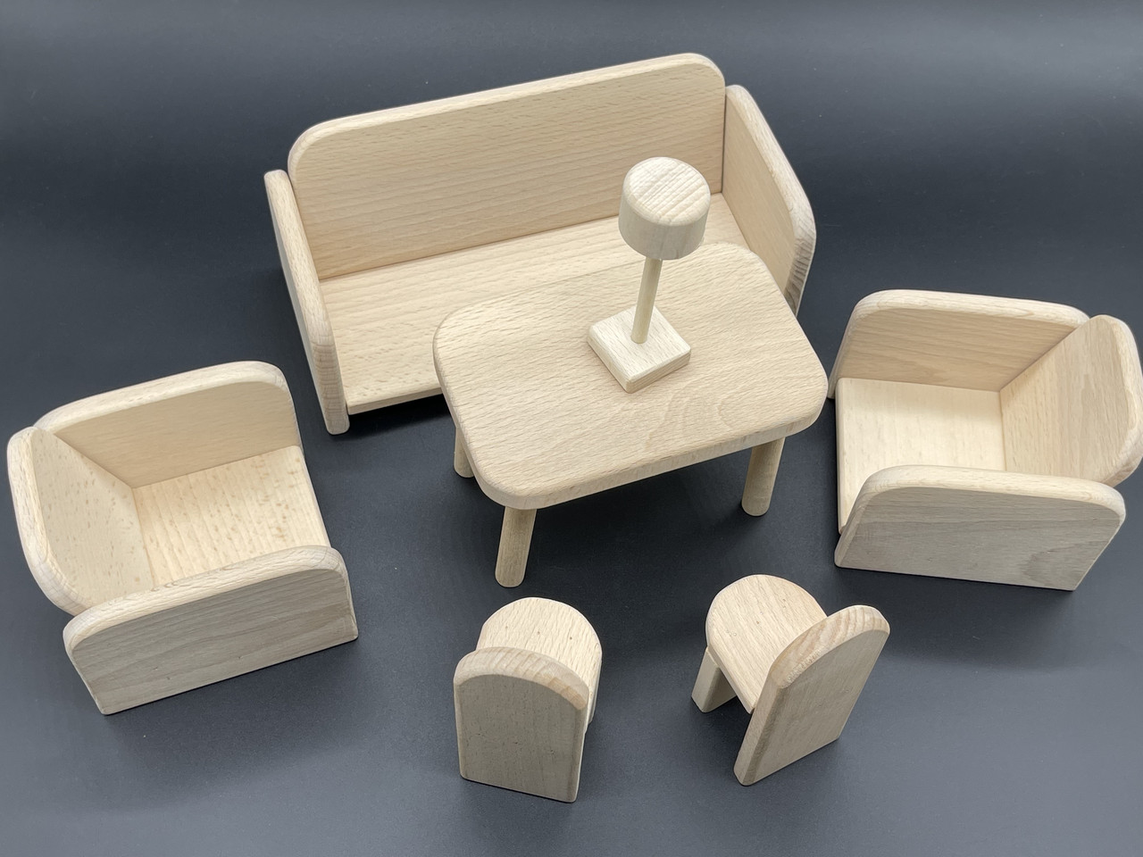 Набір меблів для ляльок з натурального дерева (комплект для лялькової вітальні) ручна робота, фото 1