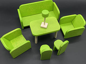 Комплект для лялькової вітальні з натурального дерева (набір ручної роботи) зелений колір