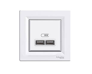 Asfora USB розетка подвійна біла Schneider Electric, EPH2700221