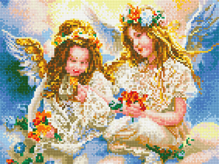 Алмазна мозаїка Rainbow Art Ангели з квітами (EJ1265) 30 х 40 см (На підрамнику)