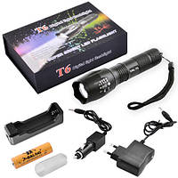 Фонарь Police аккумуляторный 1831-T6, ЗУ 220V/12V, 1х18650/3хААА, zoom, Box