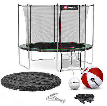 Батут Hop-Sport 10 футів чорно-зелений для активного відпочинку з внутрішньою сіткою й захистом пружин
