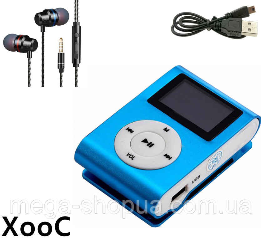 Міні MP3 плеєр алюмінієвий кліпса + вакуумні навушники + USB перехідник. Мп3 плеєр для спорту, бігу WFF4Z