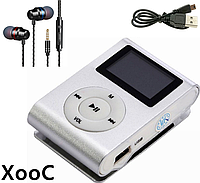 Мини MP3 плеер алюминиевый клипса + вакуумные наушники + USB переходник. Мп3 плеер для спорта, бега WFF4S, фото 1