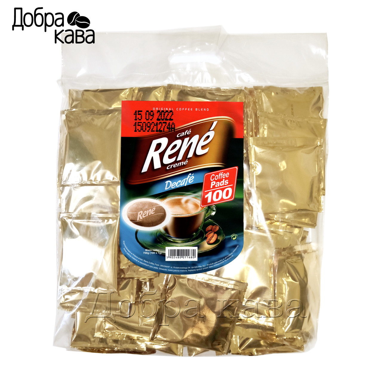 Rene Decafe 100 шт кава в чалдах для Philips Senseo без кофеїну, фото 1