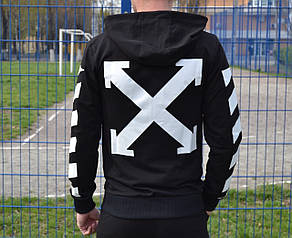 Чорне худі з білим логотипом офф вайт | толстовка off white