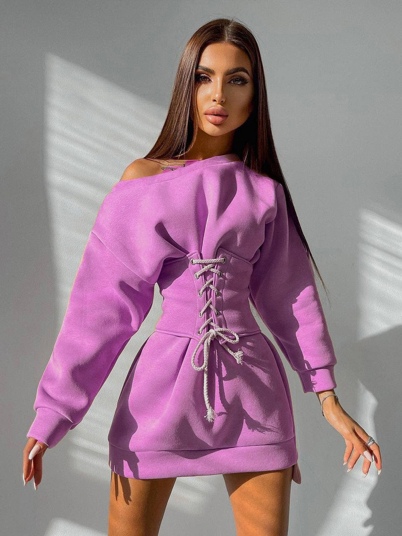 Тепла жіноча сукня  на флісі з корсетом на шнурівці, фото 1