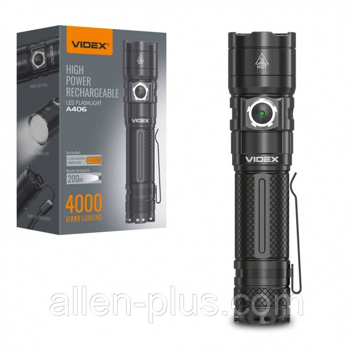 Ліхтар ручний Videx VLF-A406, акумулятор 21700, USB Type C