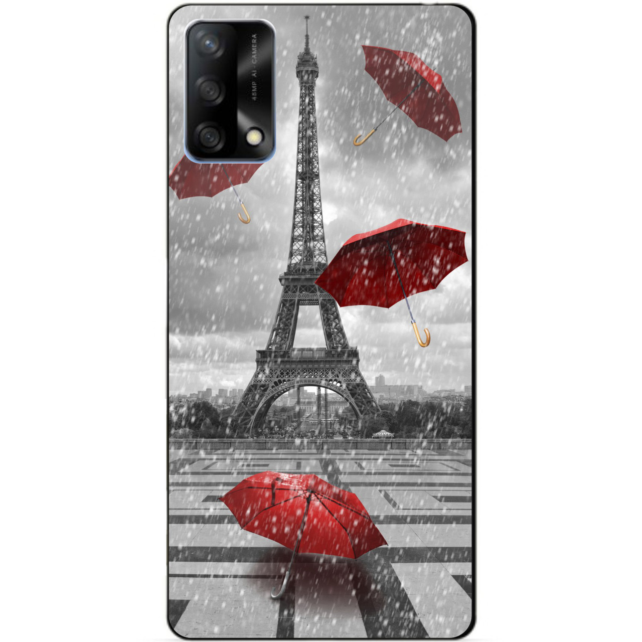 Силіконовий бампер чохол для Oppo A74 з малюнком Дощ у Парижі