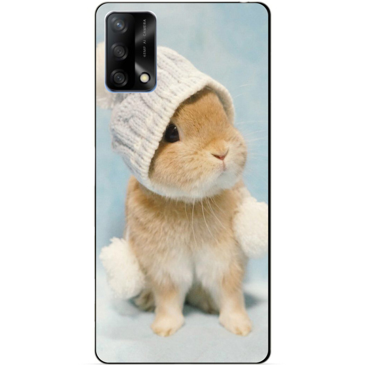 Силіконовий бампер чохол для Oppo A74 з малюнком Зайчик в шапці