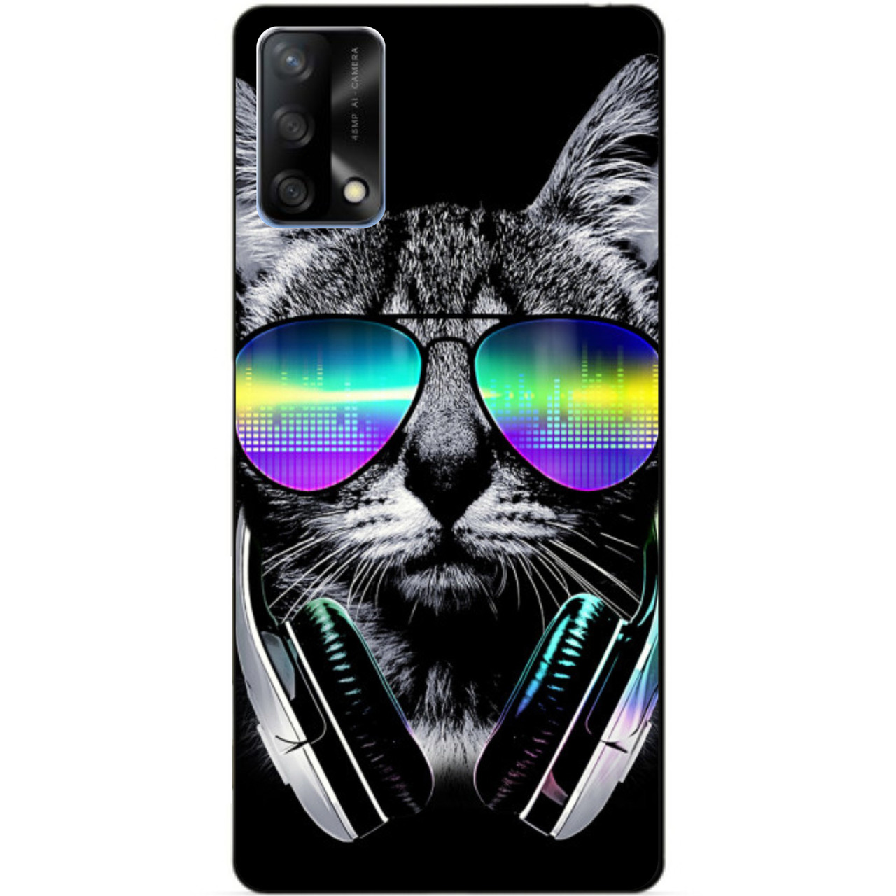 Силіконовий бампер чохол для Oppo A74 з малюнком Кіт в окулярах