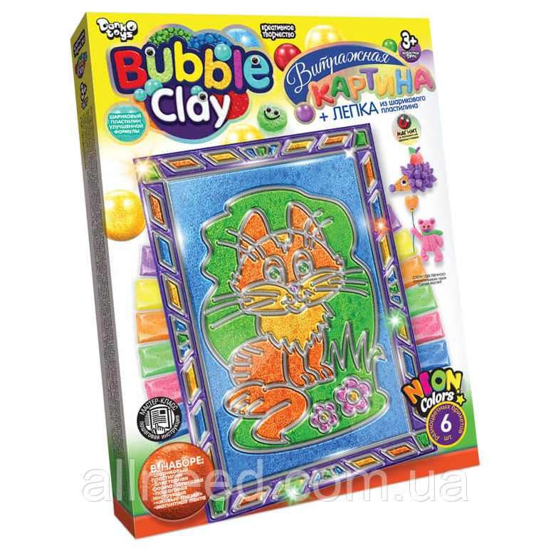 Набір для творчості Вітражна картина Bubble Clay BBC-02 Котик, фото 1