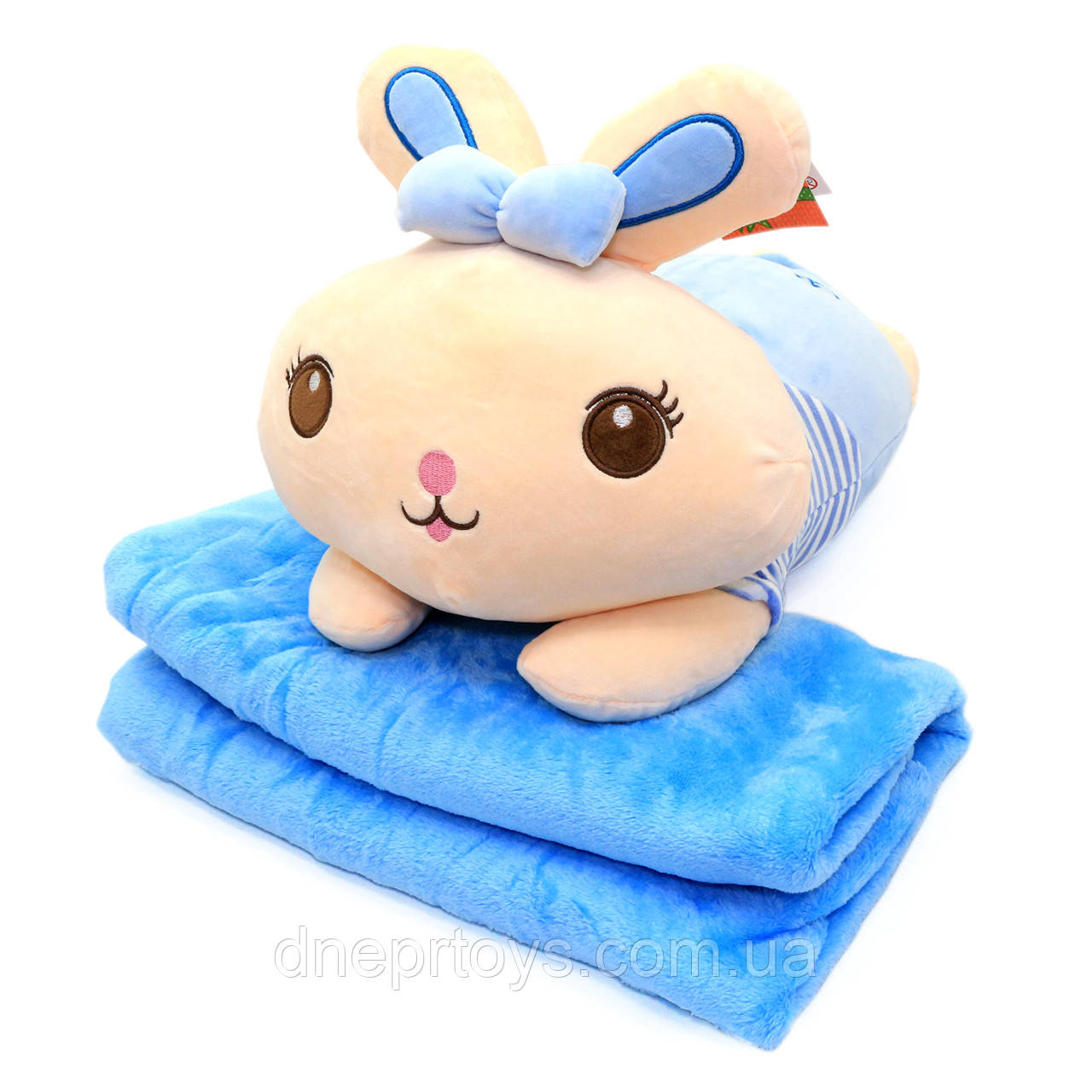 М'яка іграшка-подушка Зайчик з пледом «Копиця» 3 в 1 блакитний 50*30*20 см (21510), фото 1