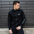Трикотажний чорний стильний костюм на блискавці з капюшоном | сірий логотип under armour, фото 6