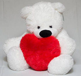 Білий плюшевий Ведмедик із серцем 40 см. Найроманіший подарунок