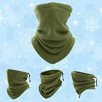 Зимний теплый флисовый шарф бафф фомут мужской женский с затяжской оливковый