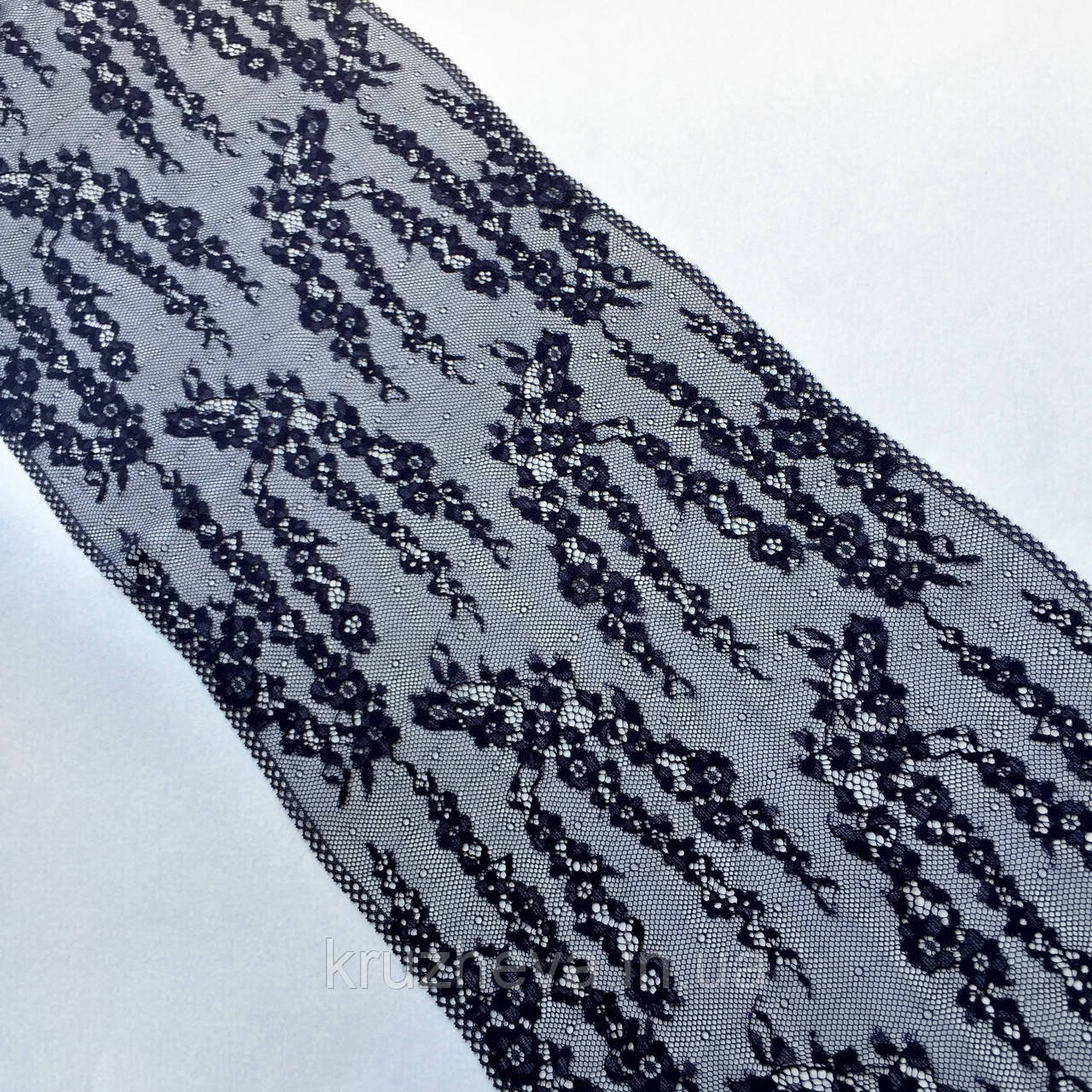 Стрейчеве (еластичне) мереживо темно-синього кольору шириною 23 см